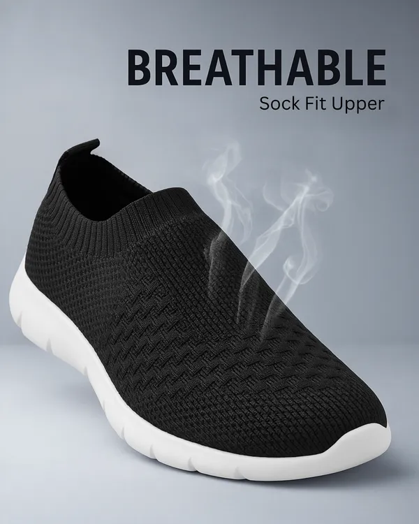 ZONIC_Black_Knit_Upper_Men's_Walking_Running_Gym_Shoes_|_Lightweight_&_Cushioned