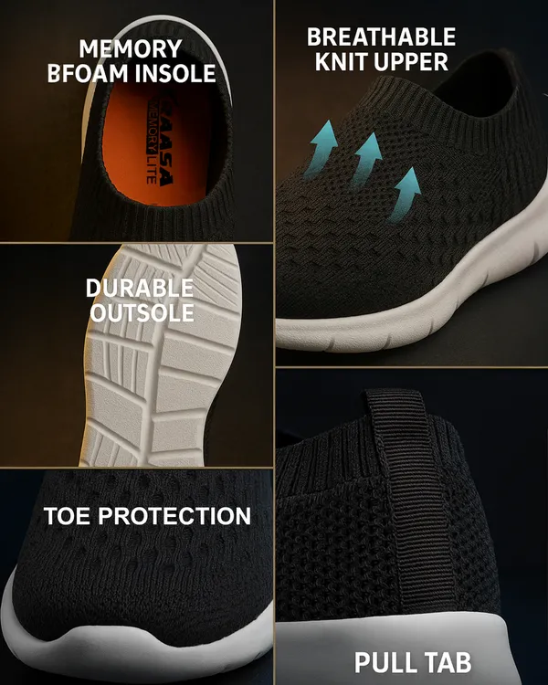 ZONIC_Black_Knit_Upper_Men's_Walking_Running_Gym_Shoes_|_Lightweight_&_Cushioned