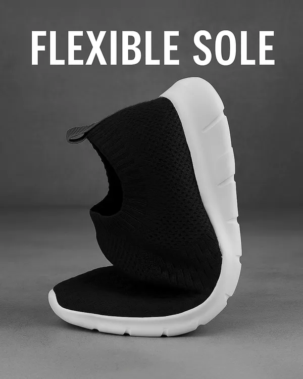 ZONIC_Black_Knit_Upper_Men's_Walking_Running_Gym_Shoes_|_Lightweight_&_Cushioned