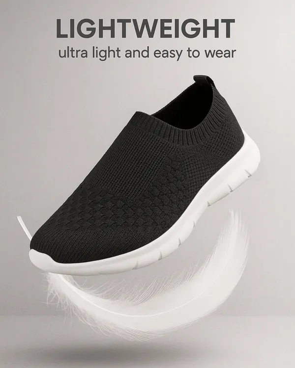 ZONIC_Black_Knit_Upper_Men's_Walking_Running_Gym_Shoes_|_Lightweight_&_Cushioned