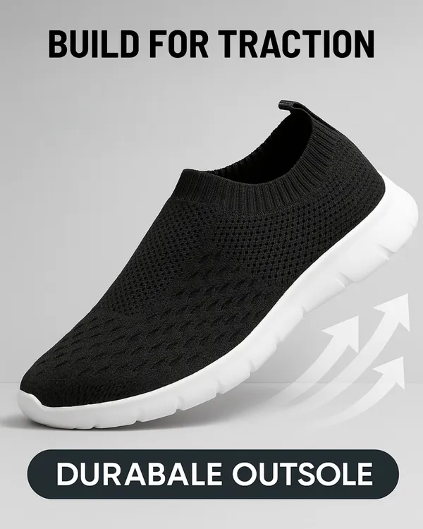 ZONIC_Black_Knit_Upper_Men's_Walking_Running_Gym_Shoes_|_Lightweight_&_Cushioned