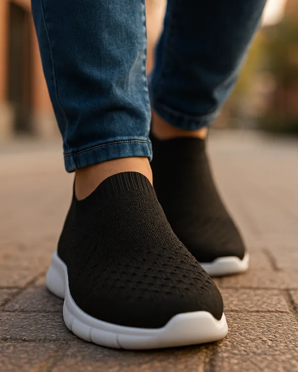 ZONIC_Black_Knit_Upper_Men's_Walking_Running_Gym_Shoes_|_Lightweight_&_Cushioned