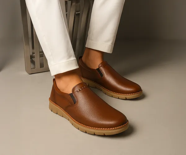 Kraasa Tan Synthetic Leather Slip Ons Shoes For Men Price in