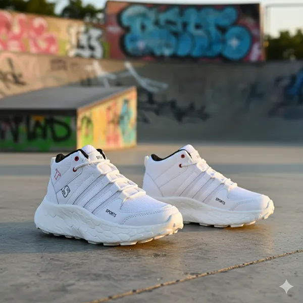 White_Synthetic_Leather_Lace_Up_Running_Shoes_|_For_Men
