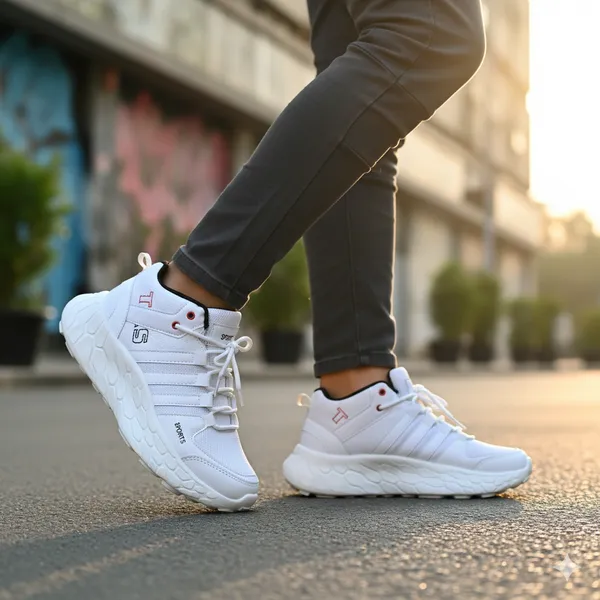 White_Synthetic_Leather_Lace_Up_Running_Shoes_|_For_Men
