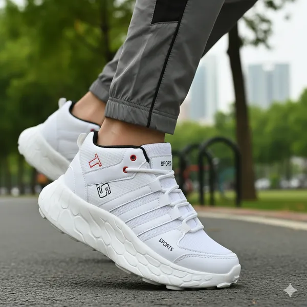 White_Synthetic_Leather_Lace_Up_Running_Shoes_|_For_Men