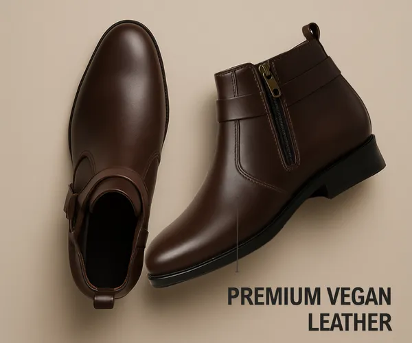 Kraasa_The_Harness_Mens_stylish_vegan_Leather_Chelsea_Boots_with_Side_Zipper_&_O-ring_Strap_Elastic_Panel_Ankle_Boot_(Tan_/_Black_/_Brown)