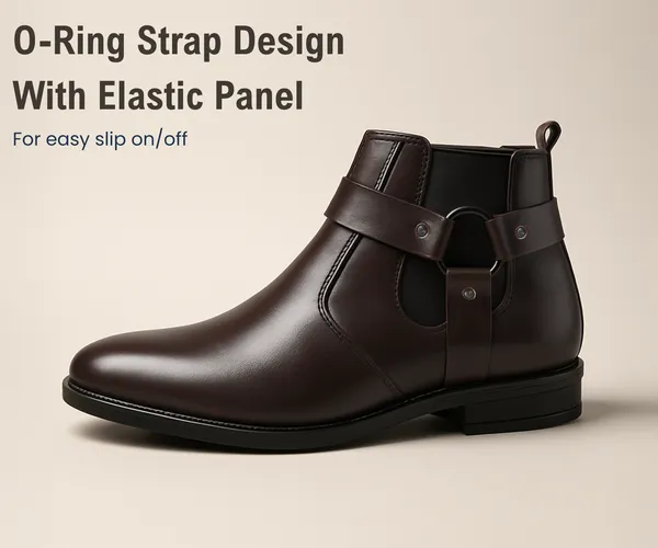 Kraasa_The_Harness_Mens_stylish_vegan_Leather_Chelsea_Boots_with_Side_Zipper_&_O-ring_Strap_Elastic_Panel_Ankle_Boot_(Tan_/_Black_/_Brown)
