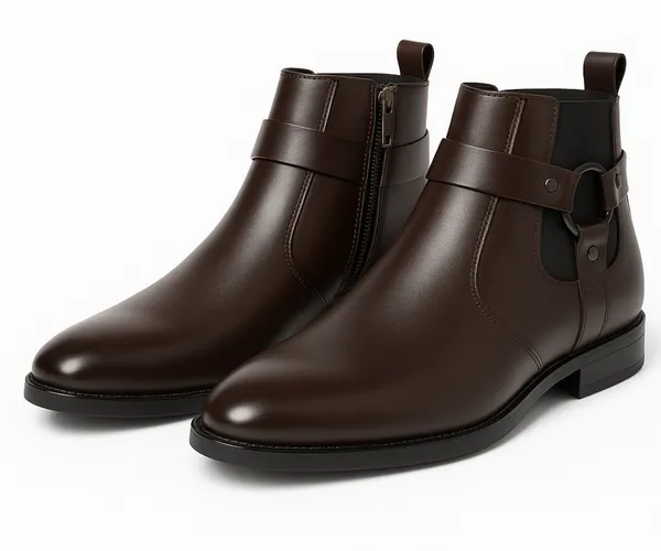 Kraasa_The_Harness_Mens_stylish_vegan_Leather_Chelsea_Boots_with_Side_Zipper_&_O-ring_Strap_Elastic_Panel_Ankle_Boot_(Tan_/_Black_/_Brown)