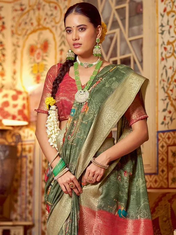 Green_&_Red_Kalamkari_Elegance_With_Sungudi_Soul_Saree_For_Women_|_With_Unstitched_Blouse