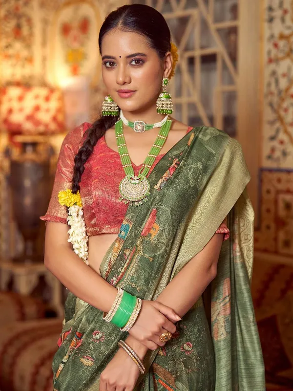 Green_&_Red_Kalamkari_Elegance_With_Sungudi_Soul_Saree_For_Women_|_With_Unstitched_Blouse