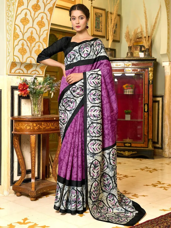 Magenta_&_White_Graceful_Bhagalpuri_Art_Silk_With_Elegant_Motifs_Saree_For_Women_|_With_Unstitched_Blouse