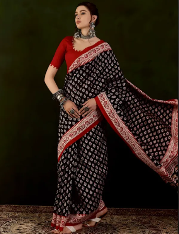 Pragati_Navya_-_Red_&_Black_Classic_Bhagalpuri_Art_Silk_With_Timeless_Motifs_Saree_For_Women_|_With_Unstitched_Blouse
