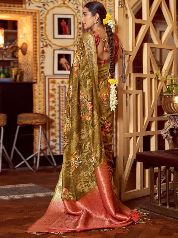 Mehendi_Green_&_Red_Kalamkari_Elegance_With_Sungudi_Soul_Saree_For_Women_|_With_Unstitched_Blouse