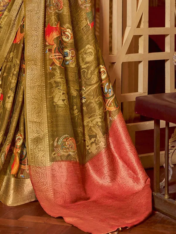 Mehendi_Green_&_Red_Kalamkari_Elegance_With_Sungudi_Soul_Saree_For_Women_|_With_Unstitched_Blouse