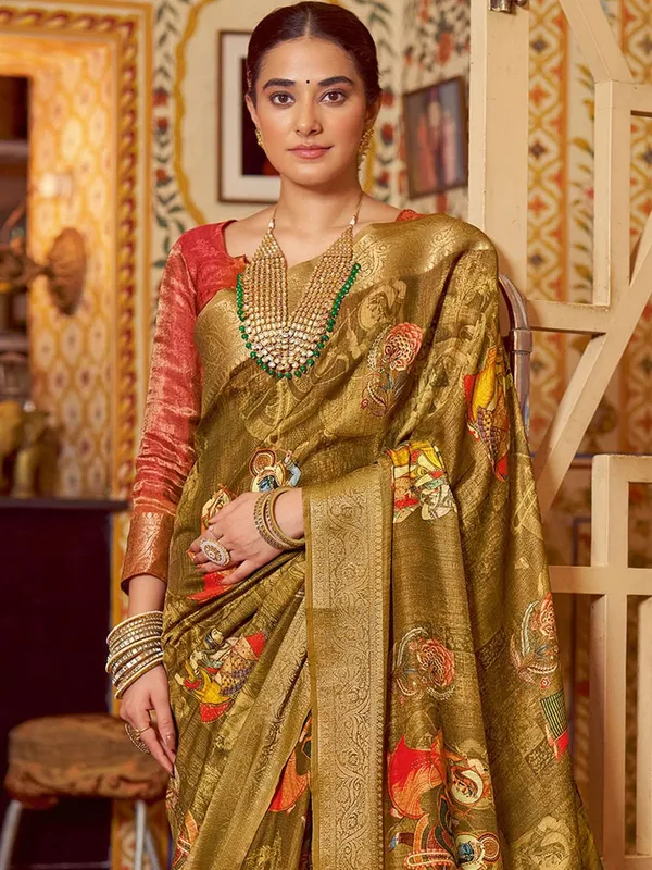 Mehendi_Green_&_Red_Kalamkari_Elegance_With_Sungudi_Soul_Saree_For_Women_|_With_Unstitched_Blouse