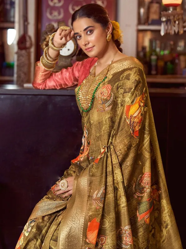 Mehendi_Green_&_Red_Kalamkari_Elegance_With_Sungudi_Soul_Saree_For_Women_|_With_Unstitched_Blouse