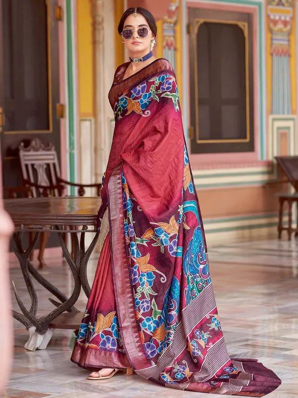 Maroon_Rajgharana_Kalamkari_Woven_Design_Saree_For_Women_|_With_Unstitched_Blouse