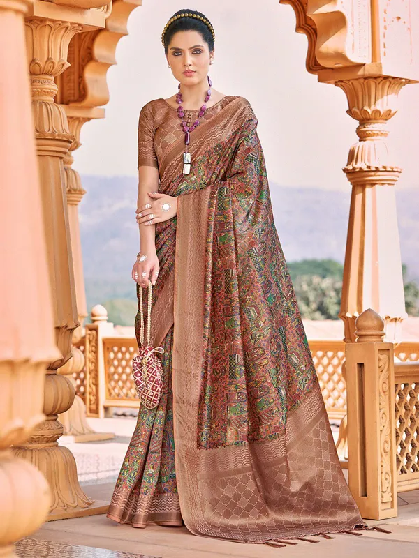 Beige_Banarasi_Silk_With_Multicolor_Floral_Motifs_&_Zari_Detailing_Saree_For_Women_|_With_Unstitched_Blouse