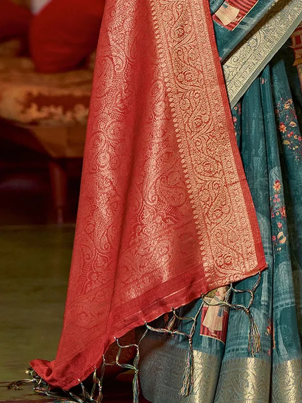 Blue_&_Red_Kalamkari_Elegance_With_Sungudi_Soul_Saree_For_Women_|_With_Unstitched_Blouse
