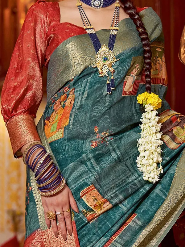 Blue_&_Red_Kalamkari_Elegance_With_Sungudi_Soul_Saree_For_Women_|_With_Unstitched_Blouse