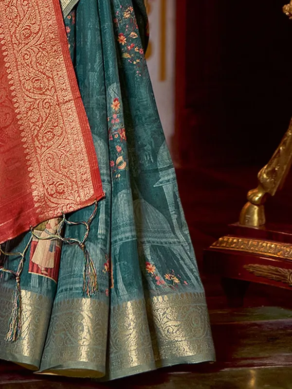 Blue_&_Red_Kalamkari_Elegance_With_Sungudi_Soul_Saree_For_Women_|_With_Unstitched_Blouse