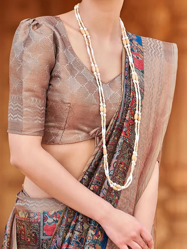 Beige_&_Blue_Banarasi_Silk_With_Luxurious_Zari_Detailing_&_Heritage_Motifs_Saree_For_Women_|_With_Unstitched_Blouse