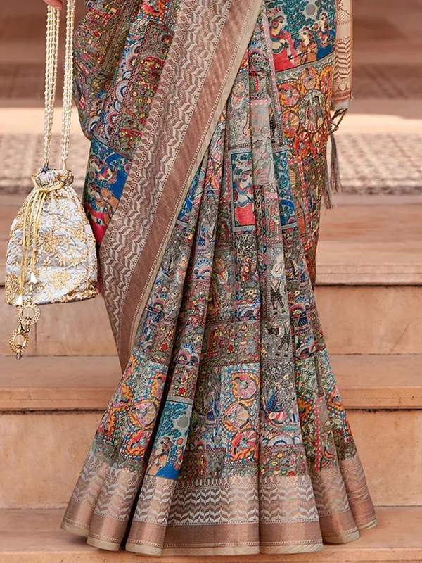 Beige_&_Blue_Banarasi_Silk_With_Luxurious_Zari_Detailing_&_Heritage_Motifs_Saree_For_Women_|_With_Unstitched_Blouse