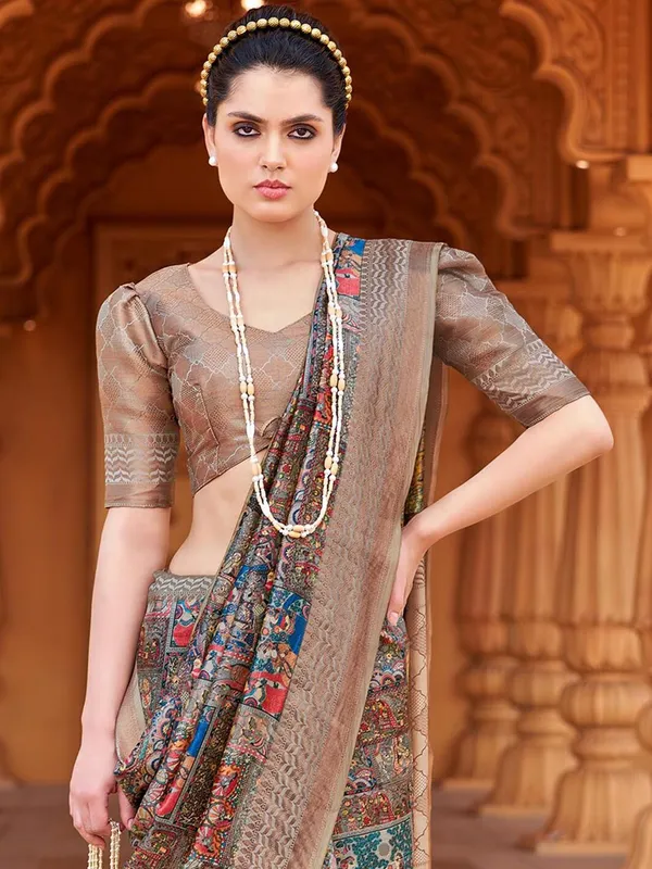 Beige_&_Blue_Banarasi_Silk_With_Luxurious_Zari_Detailing_&_Heritage_Motifs_Saree_For_Women_|_With_Unstitched_Blouse