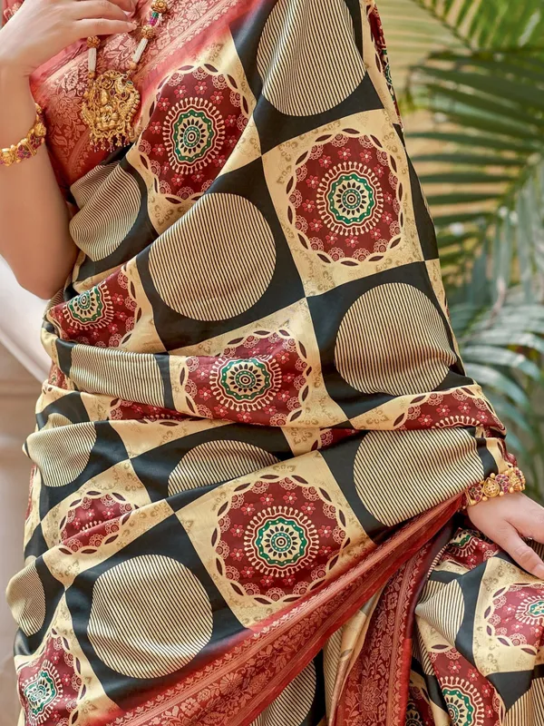 Red_Ajrakh_Elegance_In_Italian_Silk_Saree_For_Women_|_With_Unstitched_Blouse