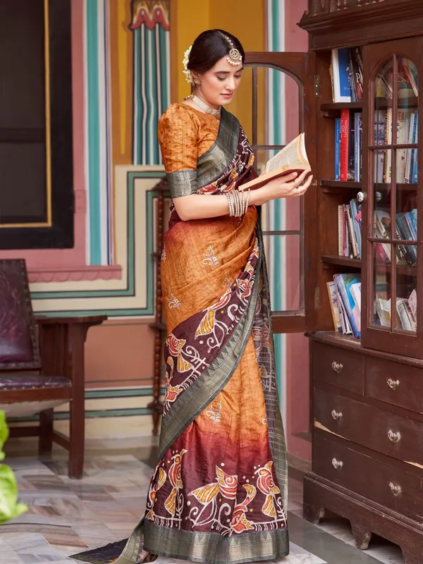Rust_Rajgharana_Kalamkari_Woven_Design_Saree_For_Women_|_With_Unstitched_Blouse