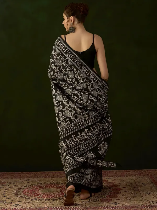 Pragati_Aavya_-_Black_&_White_Bhagalpuri_Art_Silk_With_Ethnic_Print_&_Solid_Border_Saree_For_Women_|_With_Unstitched_Blouse