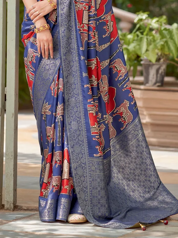 Blue_Ajrakh_Elegance_In_Italian_Silk_Saree_For_Women_|_With_Unstitched_Blouse