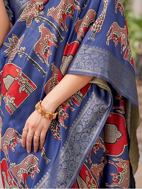 Blue_Ajrakh_Elegance_In_Italian_Silk_Saree_For_Women_|_With_Unstitched_Blouse