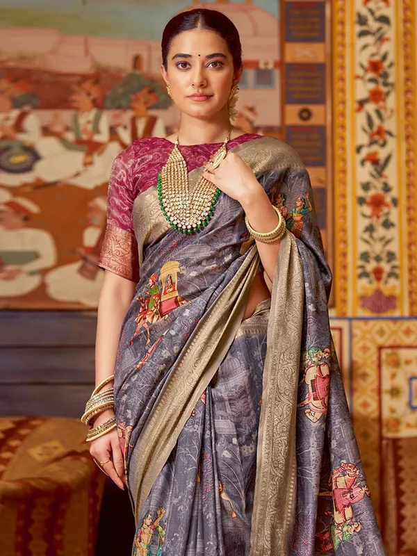 Purple_Kalamkari_Elegance_With_Sungudi_Soul_Saree_For_Women_|_With_Unstitched_Blouse