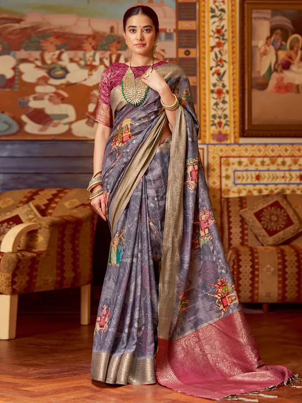 Purple_Kalamkari_Elegance_With_Sungudi_Soul_Saree_For_Women_|_With_Unstitched_Blouse
