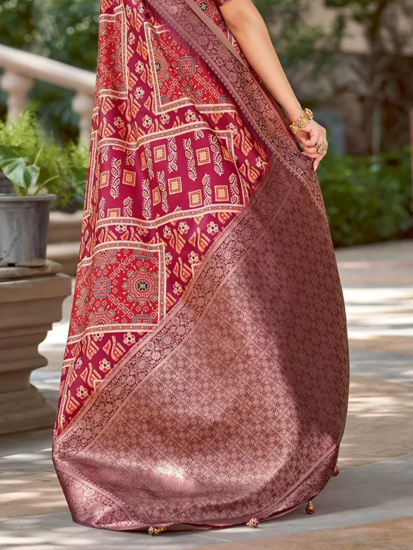 Maroon_&_Orange_Ajrakh_Elegance_In_Italian_Silk_Saree_For_Women_|_With_Unstitched_Blouse