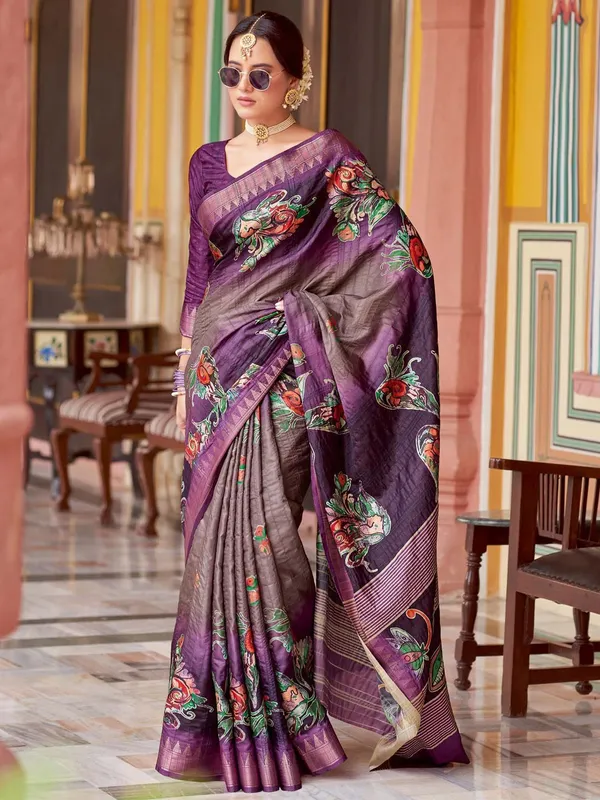 Purple_Rajgharana_Kalamkari_Woven_Design_Saree_For_Women_|_With_Unstitched_Blouse