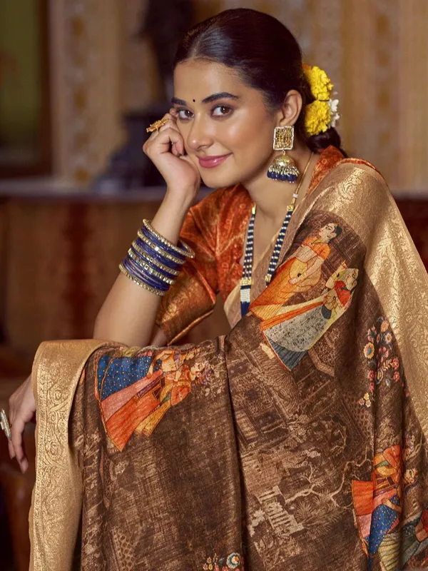 Orange_Kalamkari_Elegance_With_Sungudi_Soul_Saree_For_Women_|_With_Unstitched_Blouse