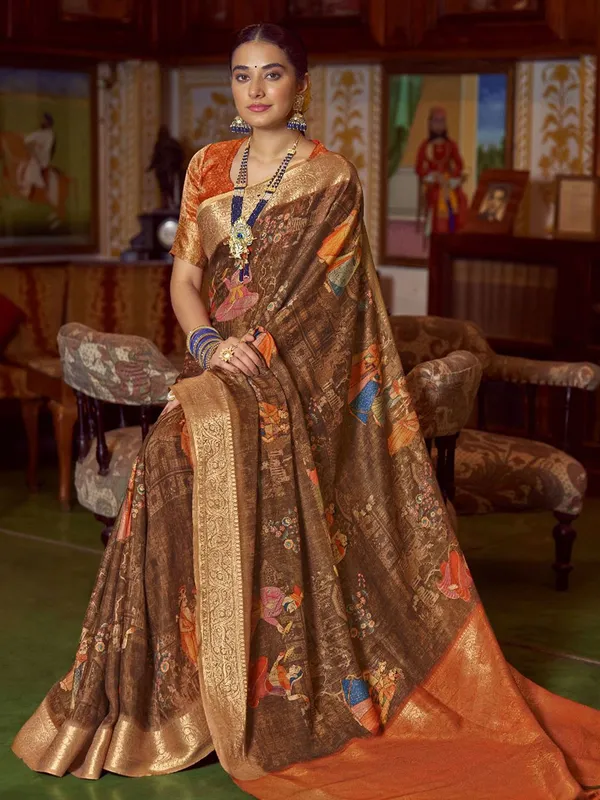 Orange_Kalamkari_Elegance_With_Sungudi_Soul_Saree_For_Women_|_With_Unstitched_Blouse