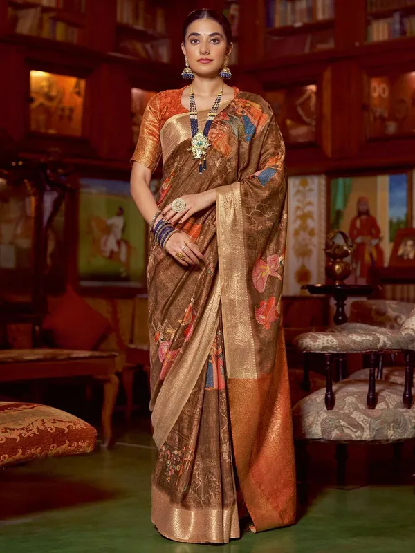 Orange_Kalamkari_Elegance_With_Sungudi_Soul_Saree_For_Women_|_With_Unstitched_Blouse