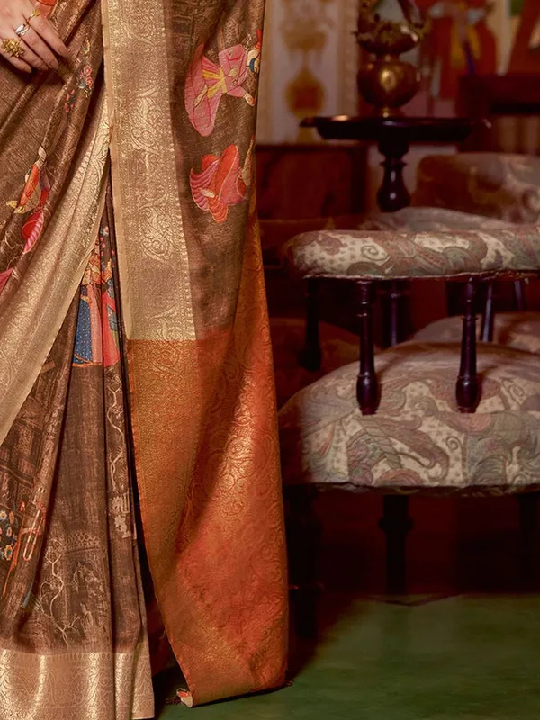 Orange_Kalamkari_Elegance_With_Sungudi_Soul_Saree_For_Women_|_With_Unstitched_Blouse