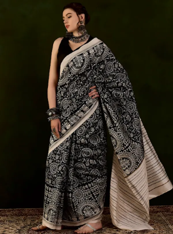 Pragati_Ridhima_-_Black_&_Cream_Traditional_Bhagalpuri_Art_Silk_With_Ethnic_Prints_Saree_For_Women_|_With_Unstitched_Blouse
