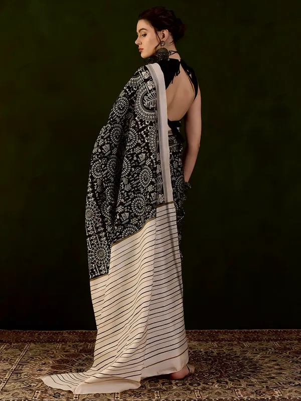 Pragati_Ridhima_-_Black_&_Cream_Traditional_Bhagalpuri_Art_Silk_With_Ethnic_Prints_Saree_For_Women_|_With_Unstitched_Blouse
