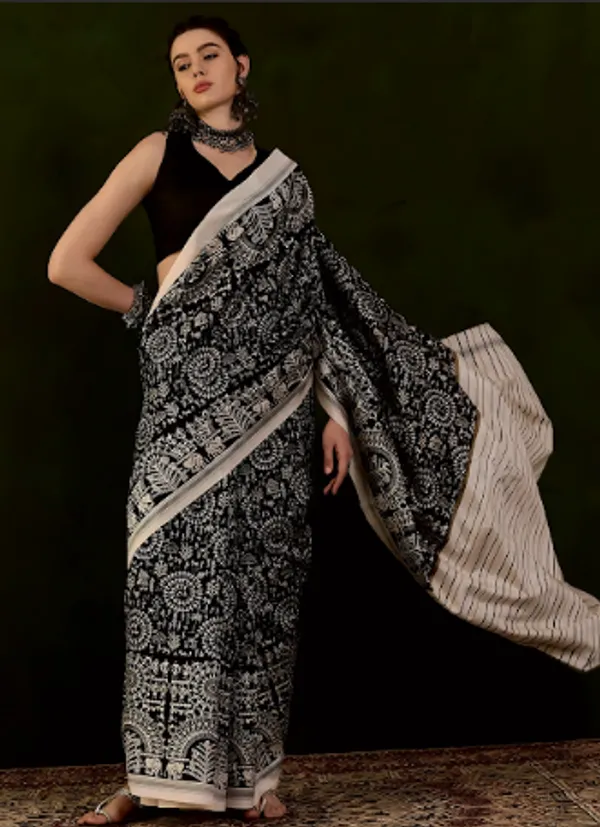 Pragati_Ridhima_-_Black_&_Cream_Traditional_Bhagalpuri_Art_Silk_With_Ethnic_Prints_Saree_For_Women_|_With_Unstitched_Blouse