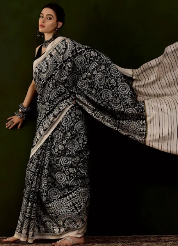 Pragati_Ridhima_-_Black_&_Cream_Traditional_Bhagalpuri_Art_Silk_With_Ethnic_Prints_Saree_For_Women_|_With_Unstitched_Blouse