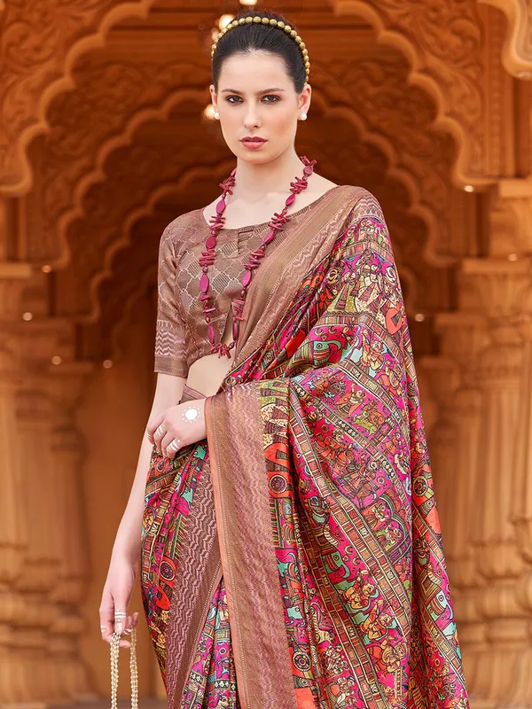 Beige_&_Pink_Banarasi_Silk_With_Floral_Motifs_&_Golden_Zari_Detailing_Saree_For_Women_|_With_Unstitched_Blouse