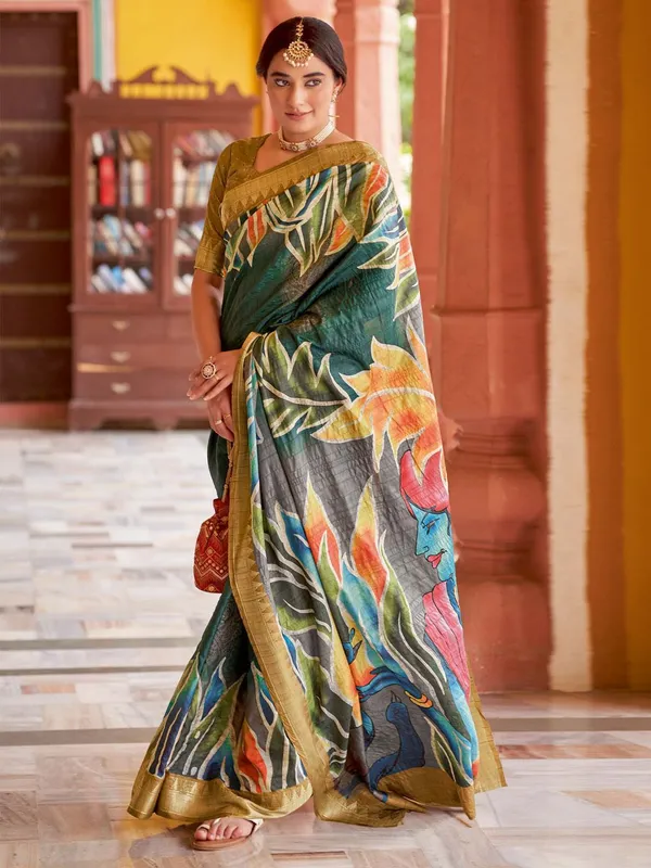 Blue_&_Yellow_Rajgharana_Kalamkari_Woven_Design_Saree_For_Women_|_With_Unstitched_Blouse