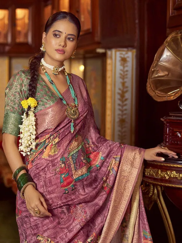 Pink_&_Green_Kalamkari_Elegance_With_Sungudi_Soul_Saree_For_Women_|_With_Unstitched_Blouse