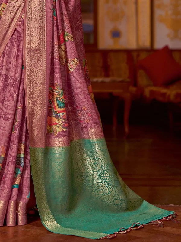 Pink_&_Green_Kalamkari_Elegance_With_Sungudi_Soul_Saree_For_Women_|_With_Unstitched_Blouse